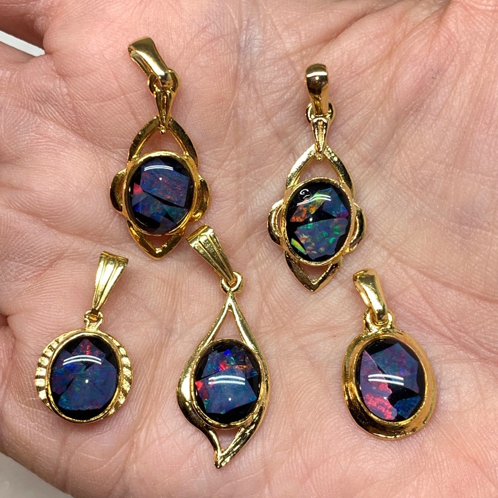 Bright Natural Opal Doublet Pendants with Chain
